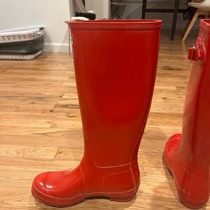 Red hunter rain boots